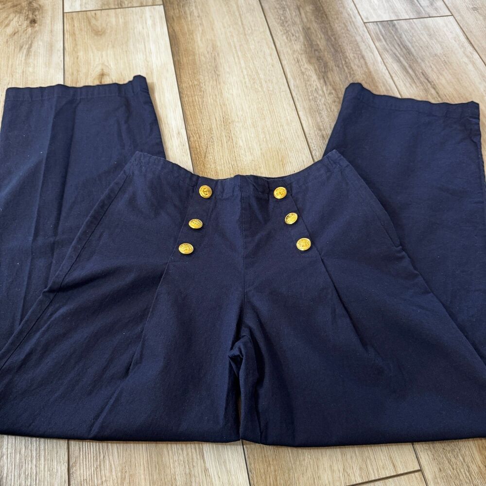 Vintage You Babes Navy Blue Sailor Pants Gold Buttons Wide Leg Women’s 5 80s 90s - Picture 2 of 16
